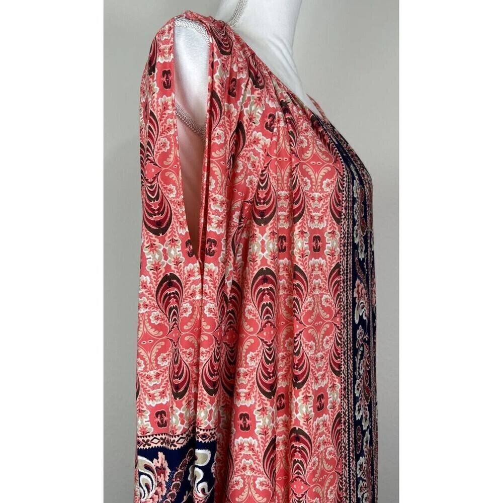 London Times Medallion Border Print Midi Shift Pink Navy Keyhole Plus Size 20W - Picture 8 of 12